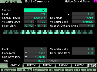 Yamaha Motif XS: Voice Edit Screenshot